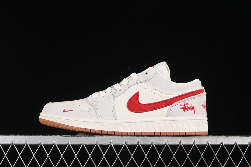 Nike Air Jordan 1 Low Light Grey White Red Sneakers