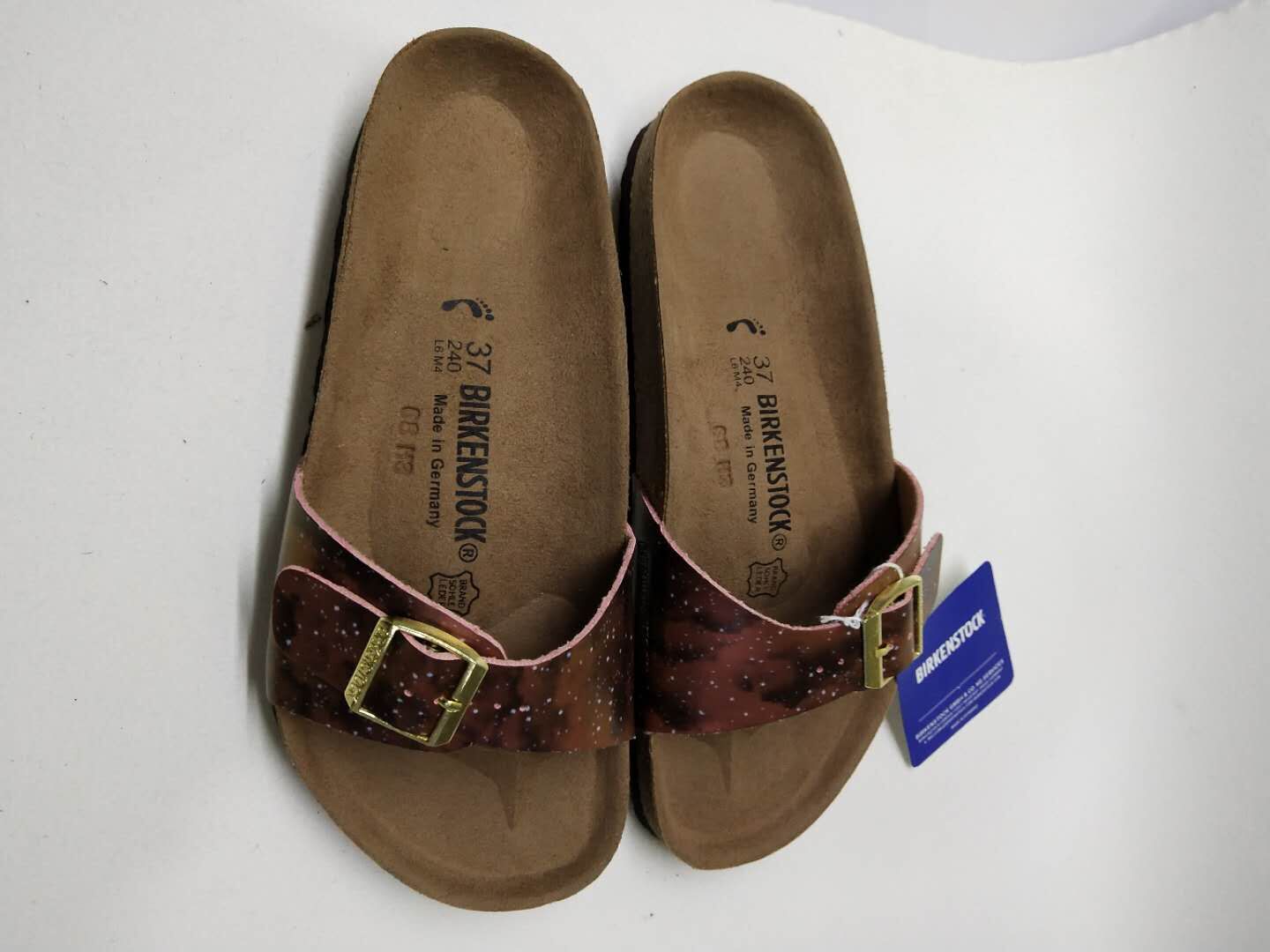 Birkenstock Single Button Starry Sky Red Matte Leather Slippers