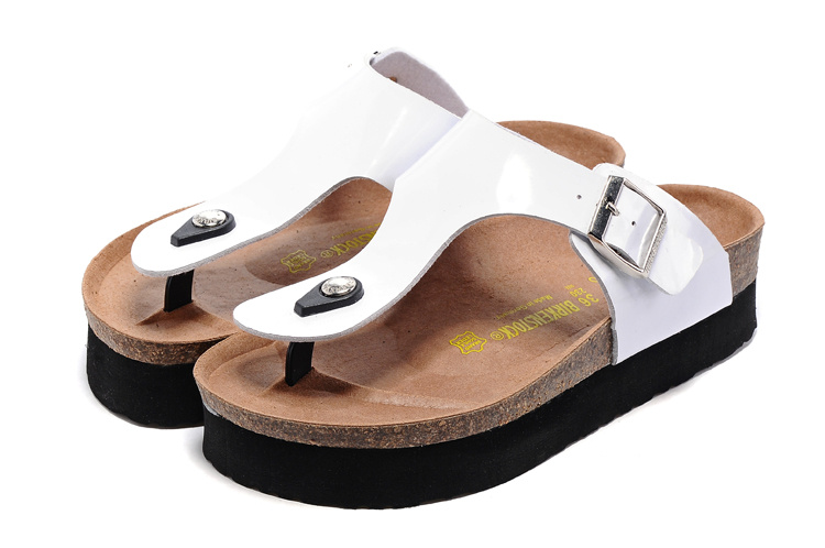 Birkenstock White Patent Leather Platform Flip Flops