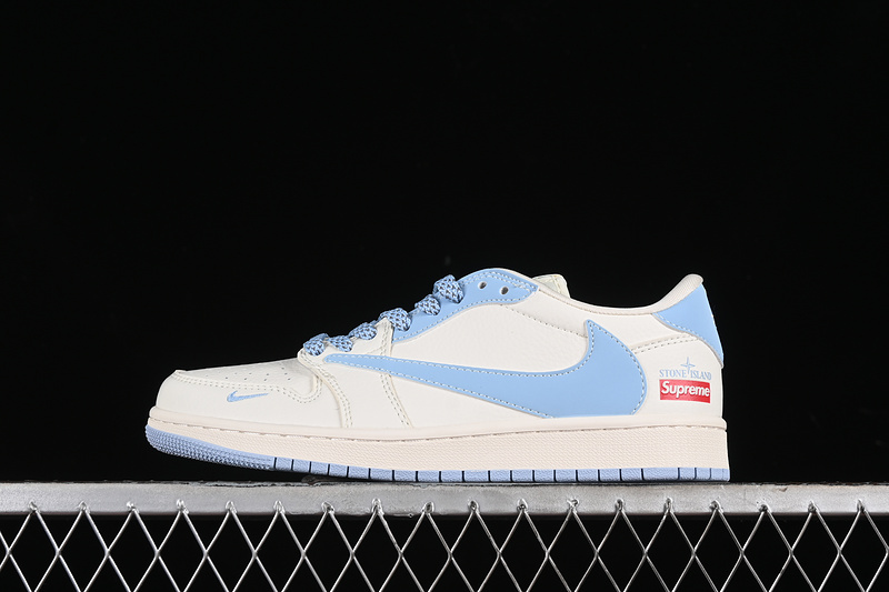 Nike Air Jordan 1 Low OG SP Off-White Travis Scott Fragment Design Light Blue Sole White Blue Sneakers