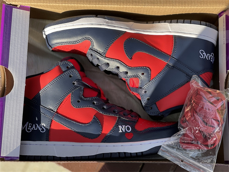 Nike Supreme Dunk SB High By Any Means Red Navy Sneakers