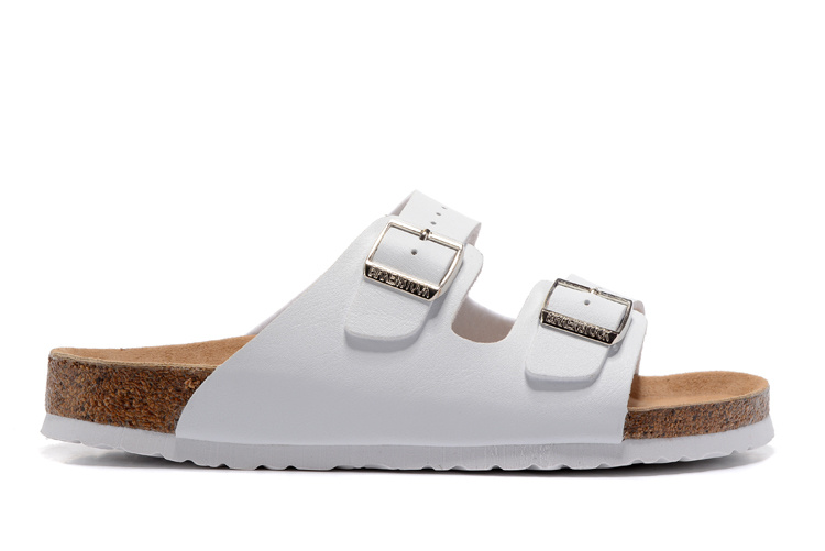 Birkenstock Two-Button White Matte Leather White Sole Slippers
