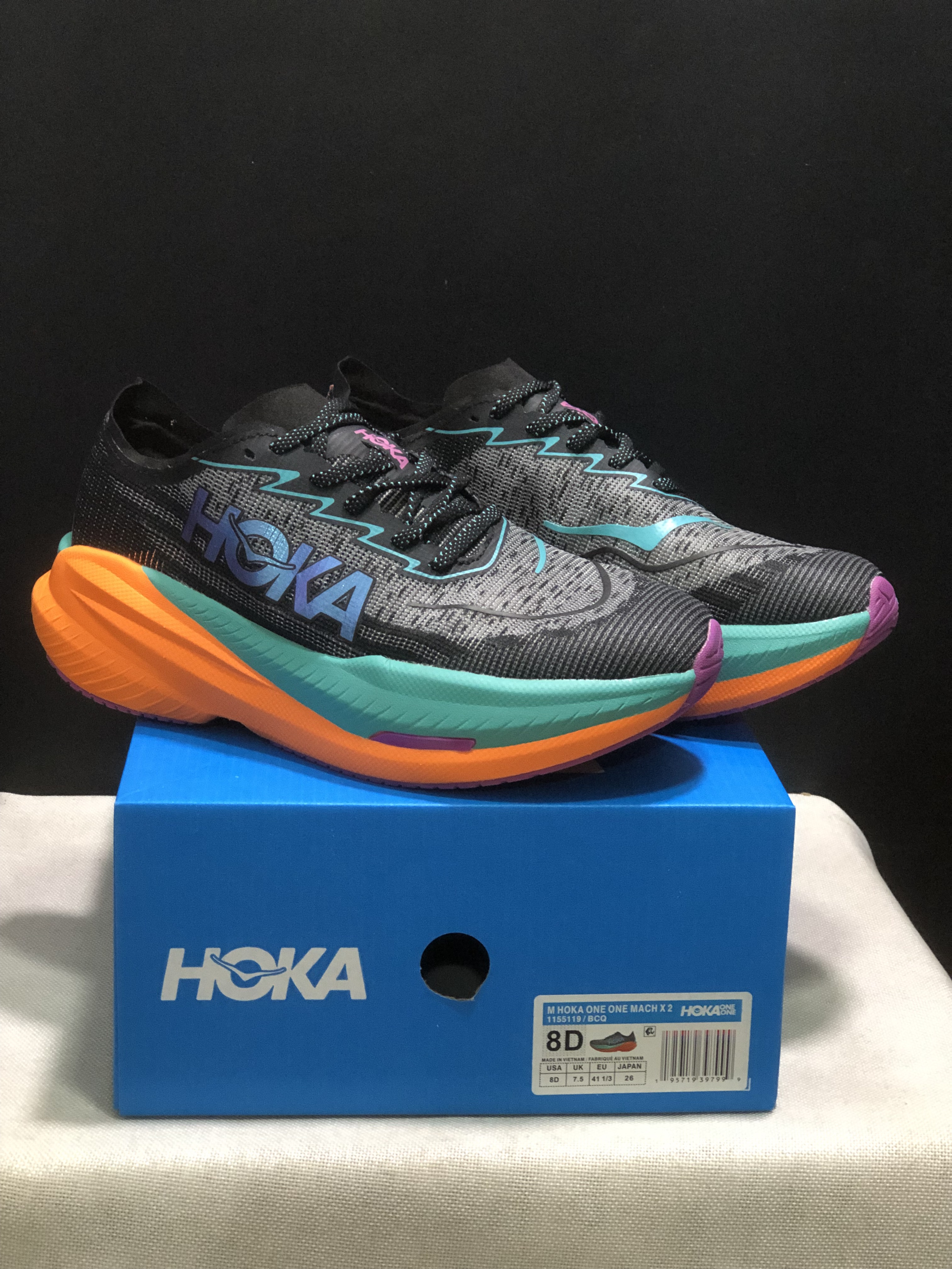Hoka One One Mach X 2 Anti-slip Low-top Running Shoes Black/Green/Orange