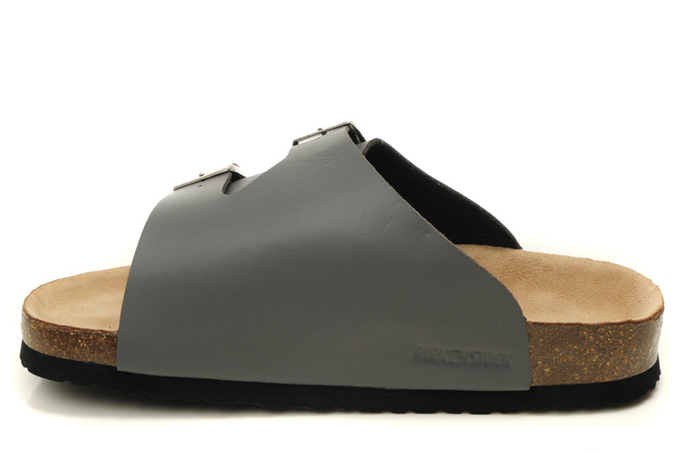 Birkenstock Two Buttons Gray Matte Leather Fashion Slippers