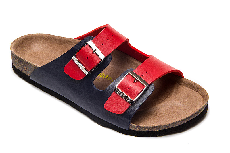 Birkenstock Two-Button Red And Black Matte Leather Slippers
