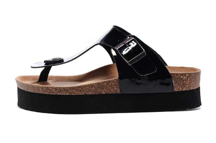 Birkenstock Black Patent Leather Platform Flip Flops