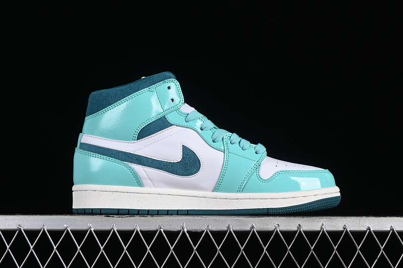 Nike Air Jordan 1 Mid White Turquoise Green Sail Sneakers