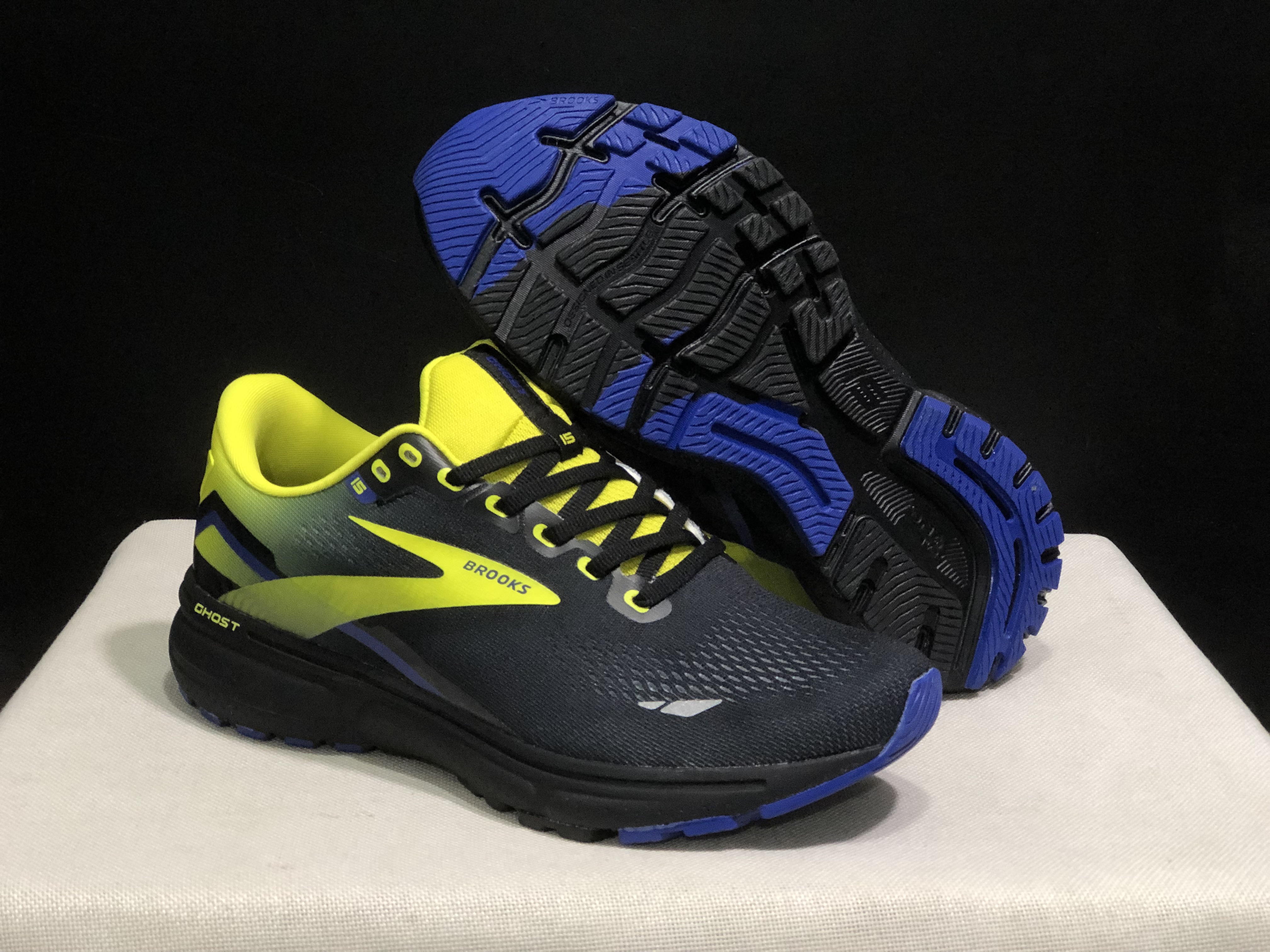 Brooks Ghost 15 Shock-absorbing Wear-resistant Low-top Running Shoes Black/FluoreScent Yellow