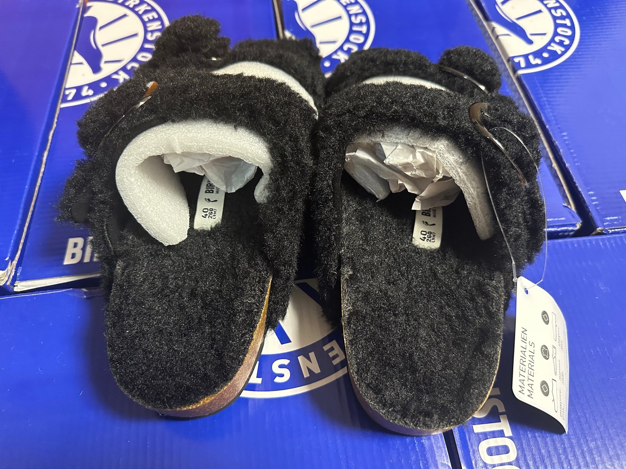 Birkenstock Two-Button Pure Black Wool Slippers