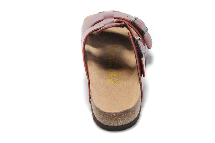 Birkenstock Two-Button Vermilion Red Matte Leather Personality Slippers