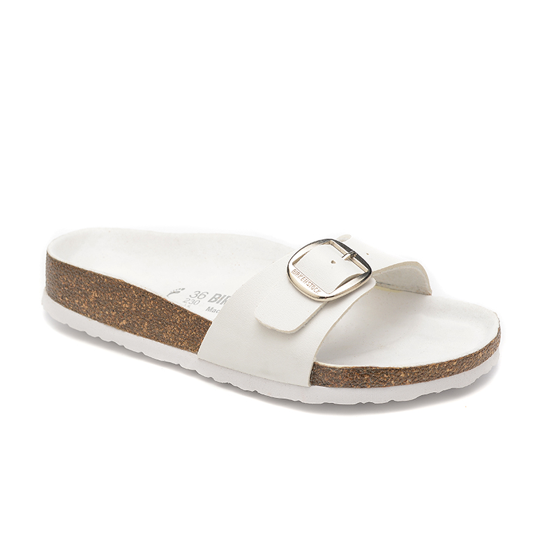 Birkenstock Single Button White Matte Leather Slippers