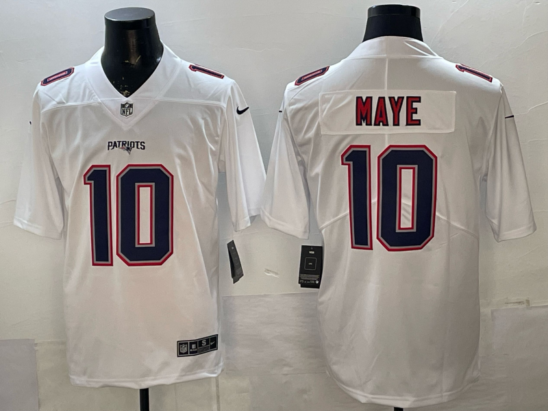 Men's New England Patriots Drake Maye #10 Tundra White Game Jersey