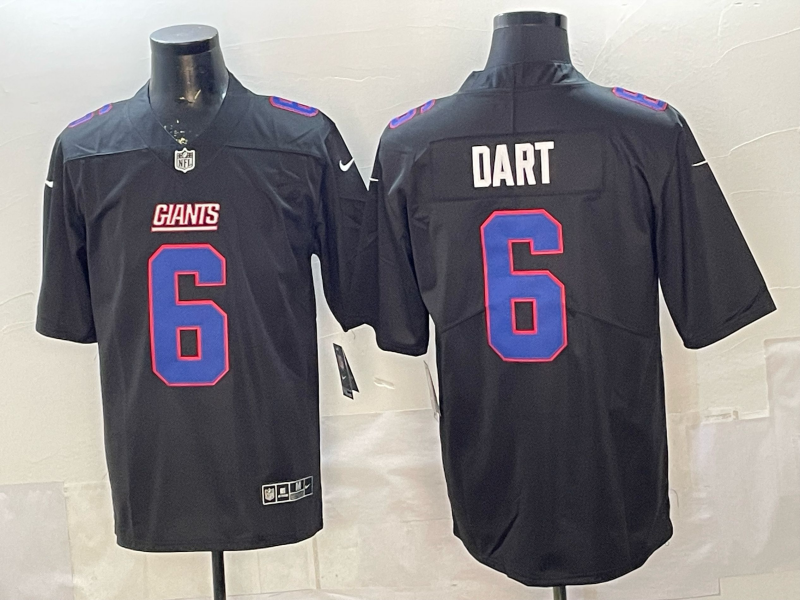 Men's New York Giants Jaxson Dart #6 Carbon Black Fashion Game Jersey