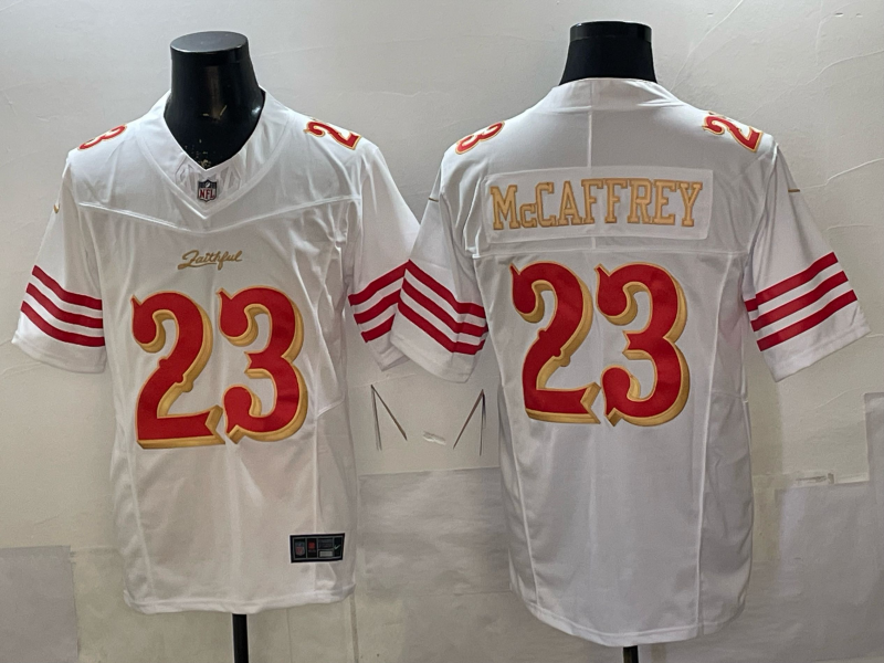 Men's San Francisco 49ers Christian McCaffrey #23 White 2025 Rivalries Collection Game Jersey