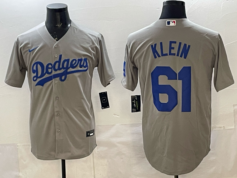 Men's Los Angeles Dodgers Clay Klein #61 Gray Road Replica Jersey