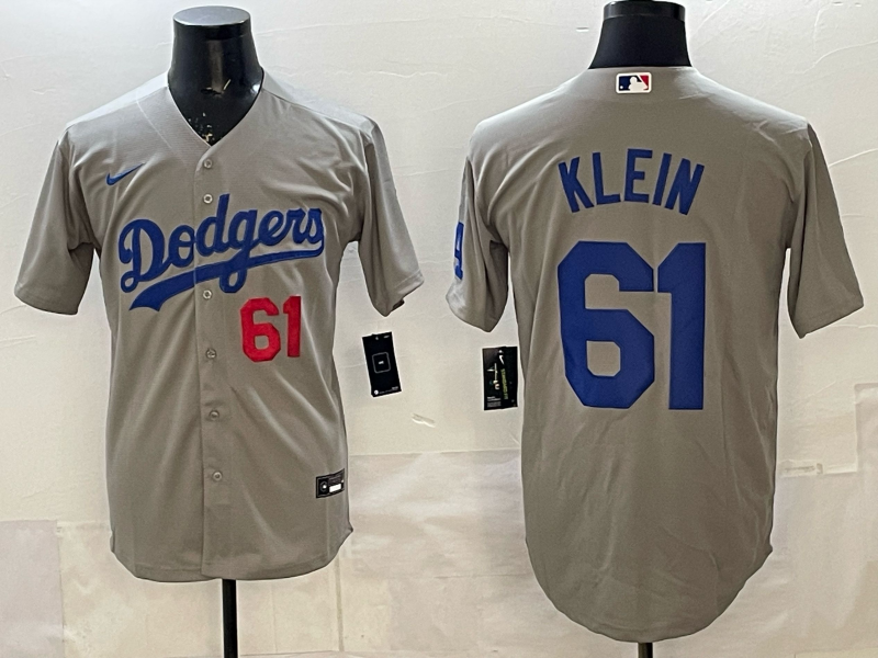 Men's Los Angeles Dodgers Clay Klein #61 Gray Road Replica Player Jersey