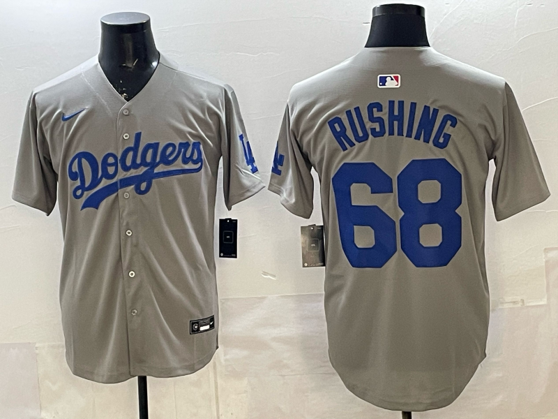 Men's Los Angeles Dodgers Jack Rushing #68 Gray Road Replica Jersey