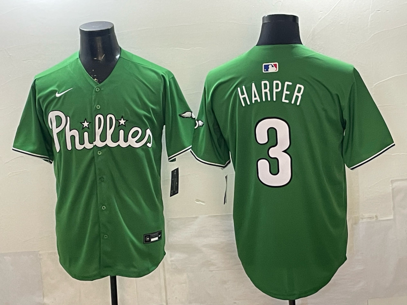 Men's Philadelphia Phillies Bryce Harper #3 Green Game Player Jersey