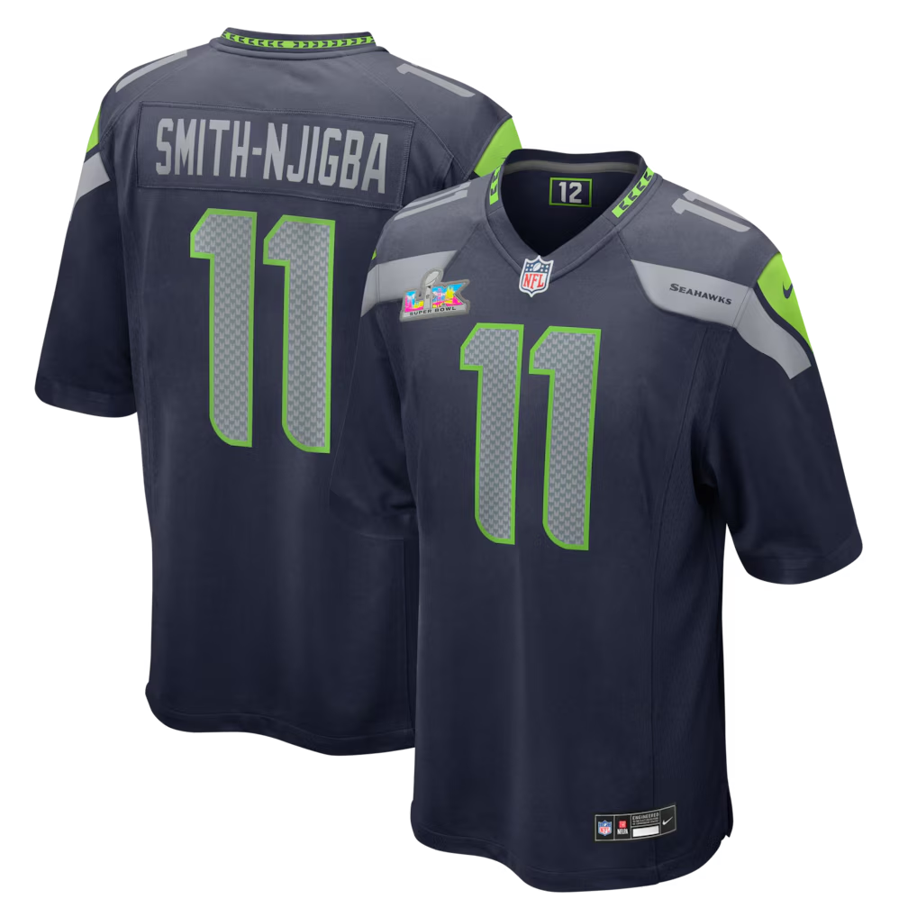 Men's Seattle Seahawks Jaxon Smith-Njigba #11 College Navy Super Bowl LX Patch Game Jersey