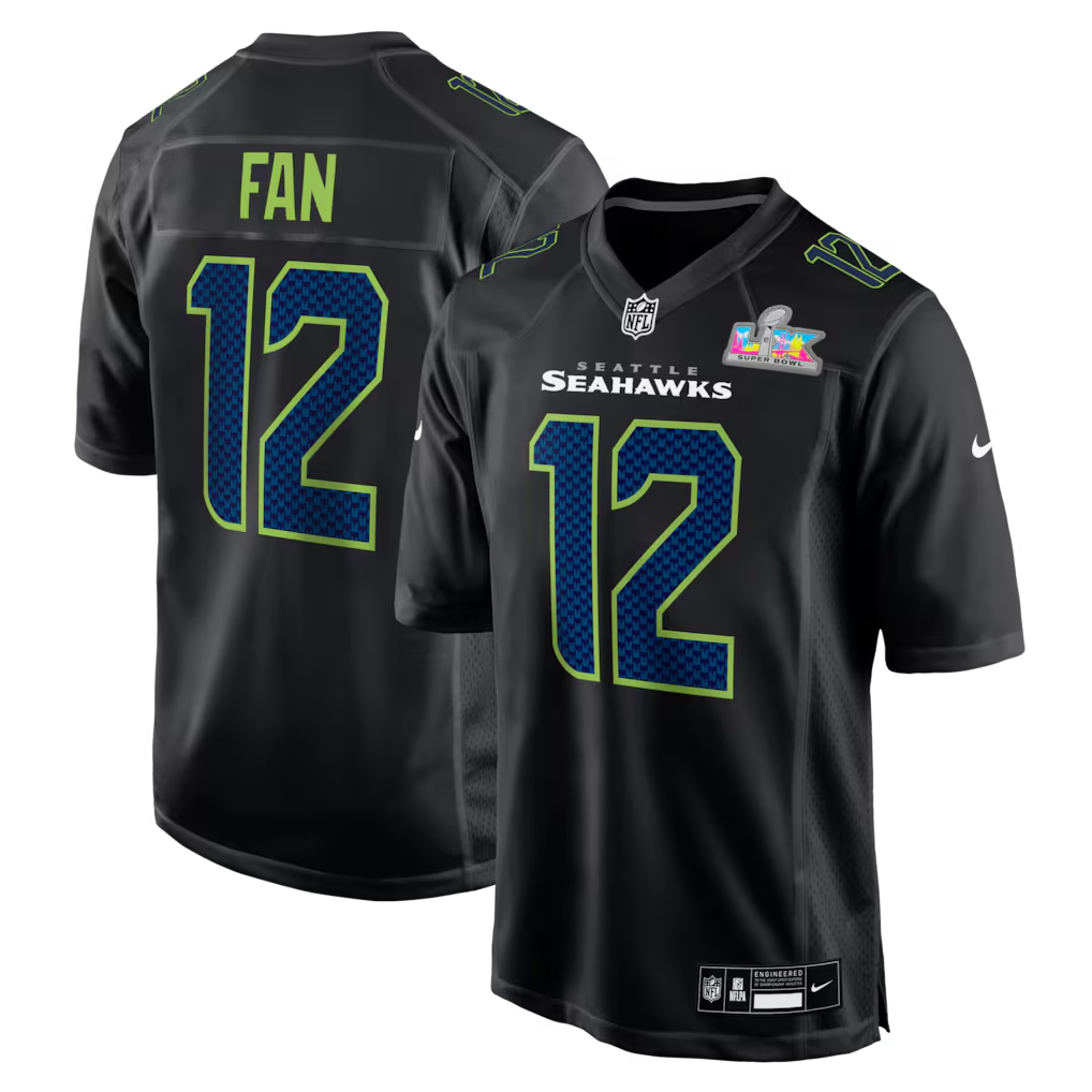 Men's Seattle Seahawks 12s #12 Black Super Bowl LX Patch Carbon Fashion Game Jersey