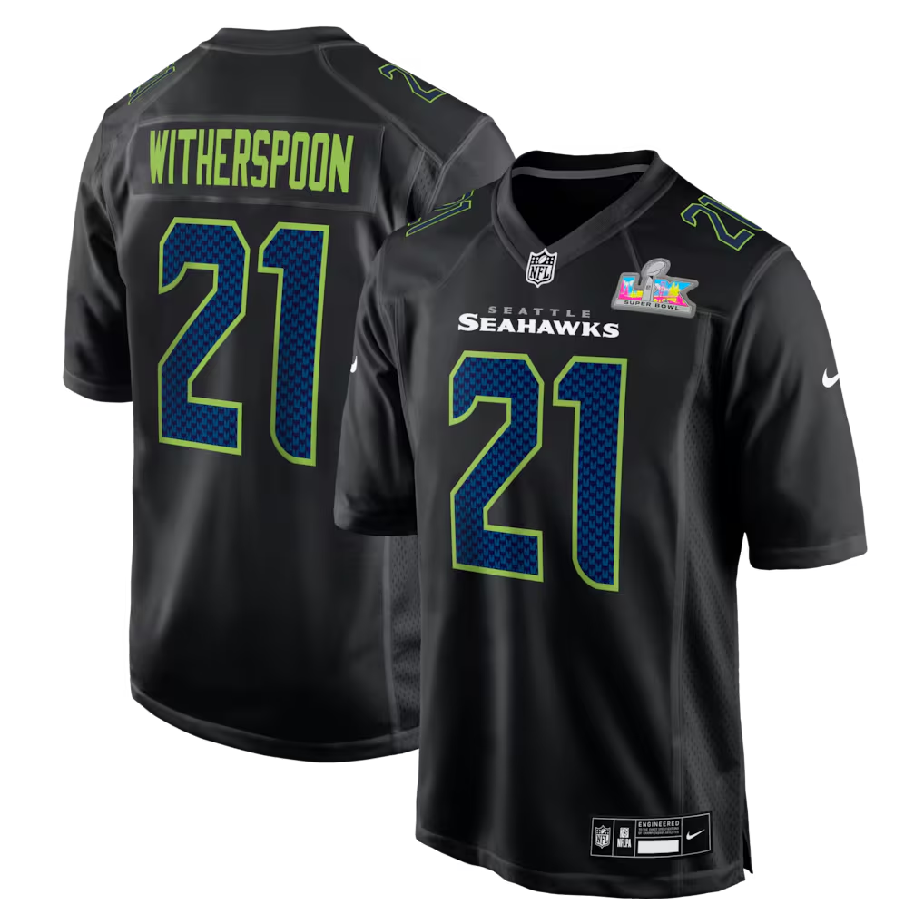 Men's Seattle Seahawks Devon Witherspoon #21 Black Super Bowl LX Patch Carbon Fashion Game Jersey