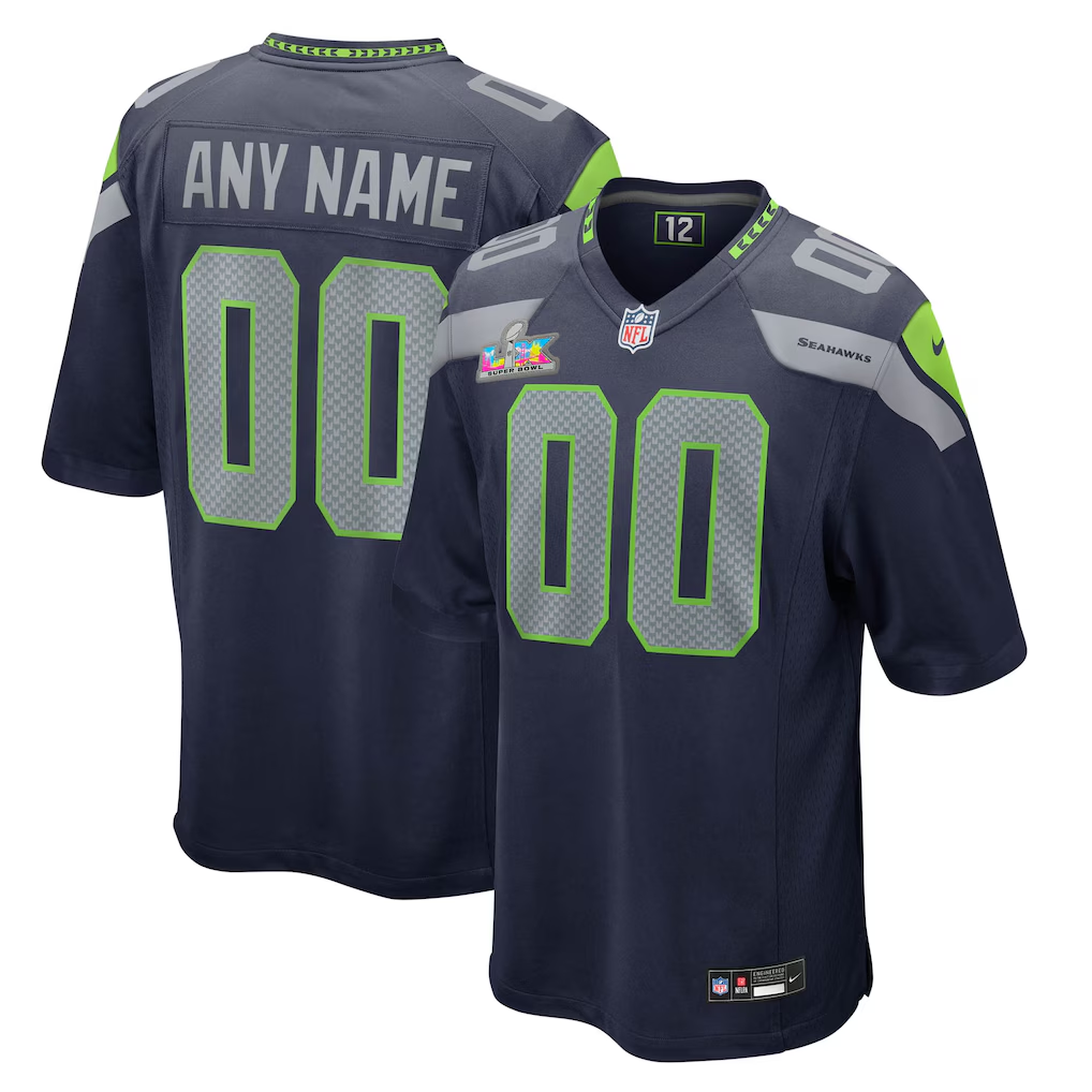 Men's Seattle Seahawks College Navy Super Bowl LX Patch Custom Game Jersey