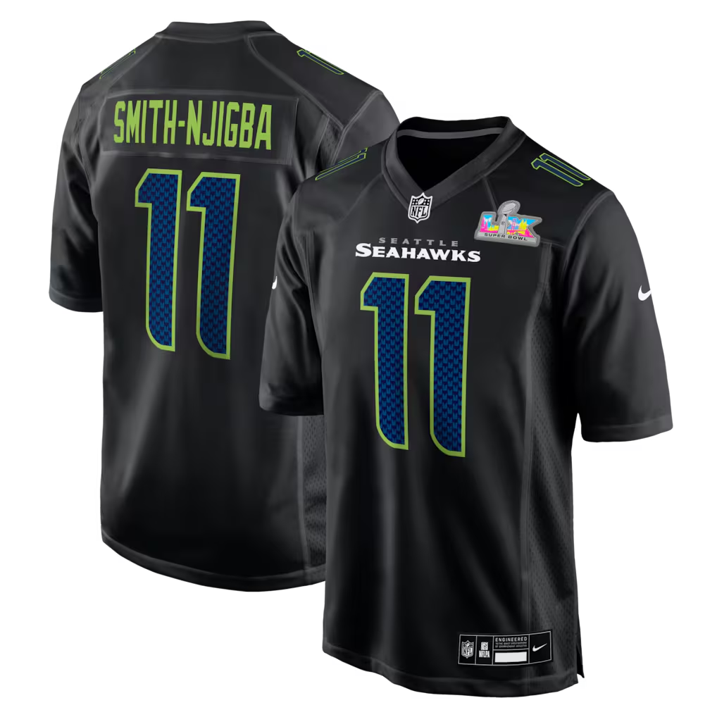 Men's Seattle Seahawks Jaxon Smith-Njigba #11 Black Super Bowl LX Patch Carbon Fashion Game Jersey