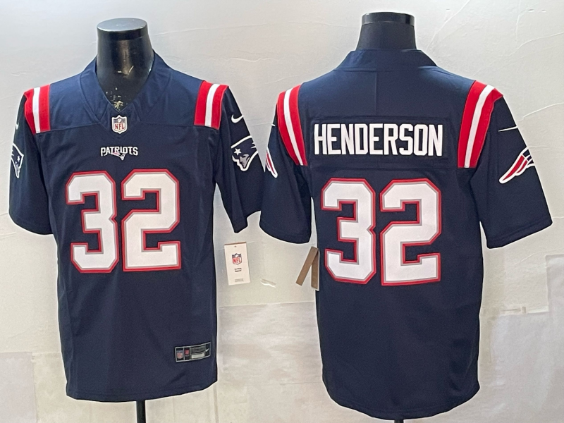 Men's New England Patriots TreVeyon Henderson #32 Navy Player Game Jersey