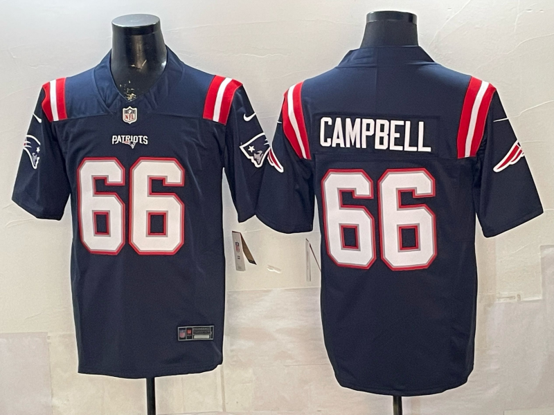 Men's New England Patriots Will Campbell #66 Navy Player Game Jersey