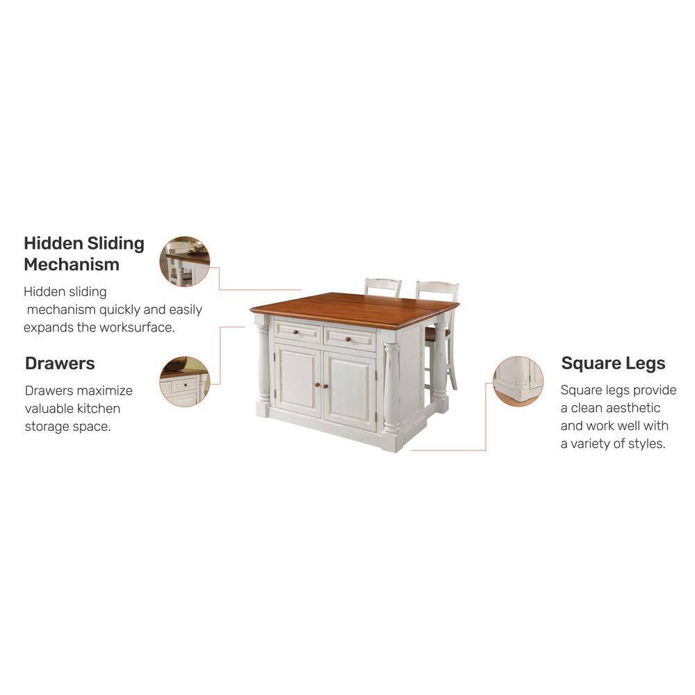 HOMESTYLES Monarch White Kitchen Island With Seating 5020-948