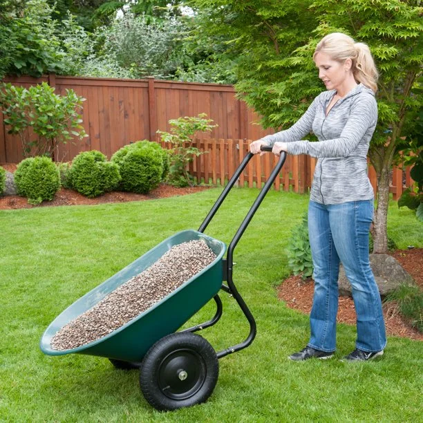 Garden Star Dual Wheel, Poly Tray Yard Rover Wheelbarrow, Green