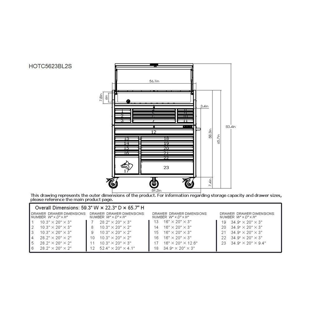 Husky 56 in. W x 22 in. D Heavy Duty 23-Drawer Combination Rolling Tool Chest and Top Tool Cabinet Set in Matte Blue