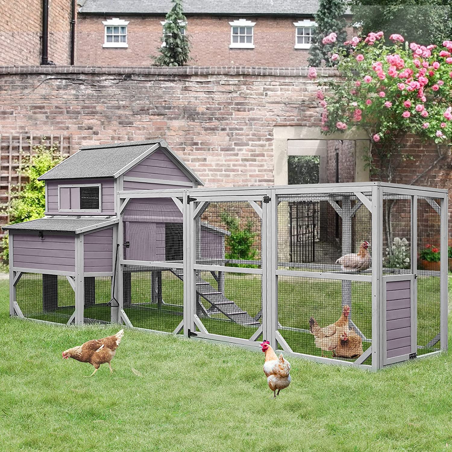 Morgete 137'' Chicken Coop for 8 - 10 Chickens, Large Hen House with 2 Nest Box, Wood Poultry Cage with 6 Perches