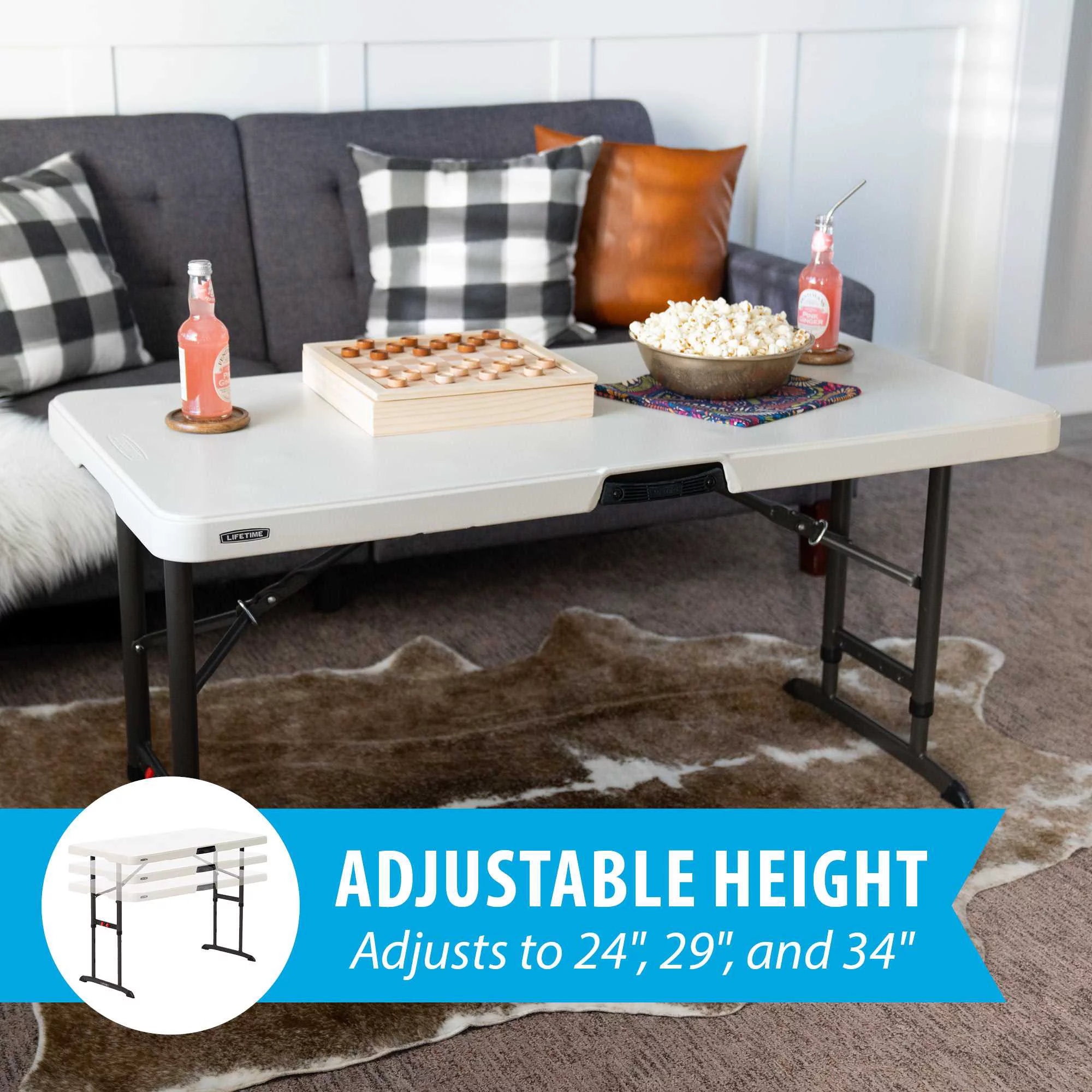 Lifetime Products 4 ft. Commercial Adjustable Folding Table, White