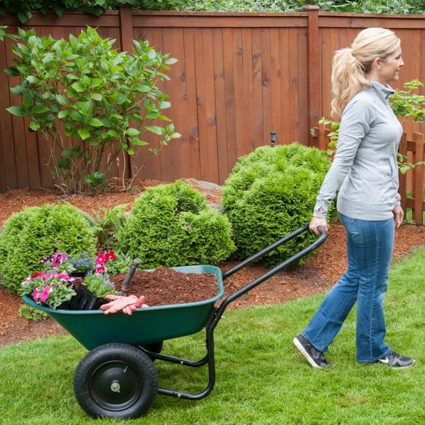 Garden Star Dual Wheel, Poly Tray Yard Rover Wheelbarrow, Green