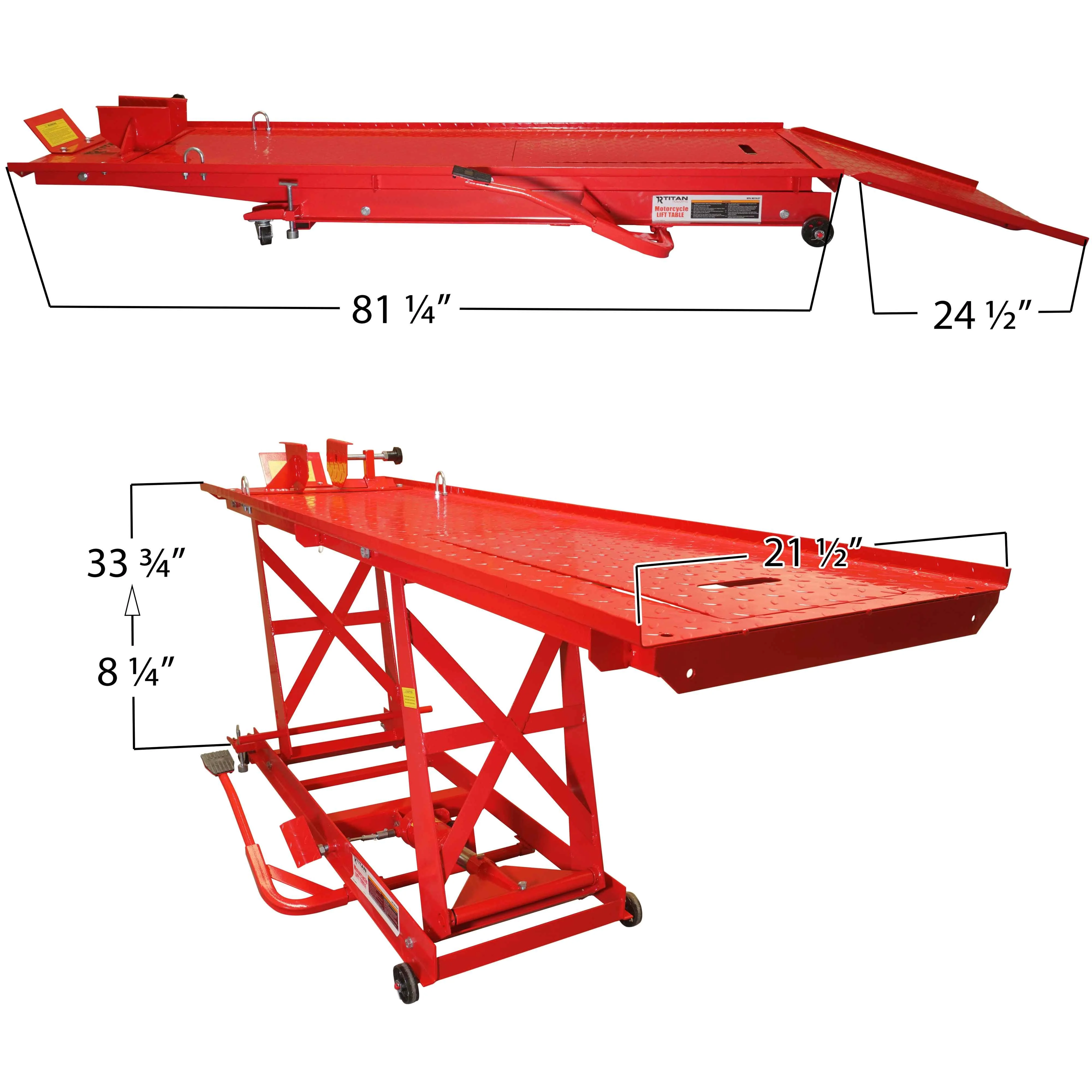 Titan Ramps 1,000 lb Hydraulic Motorcycle Lift Table Extra Long Heavy Duty
