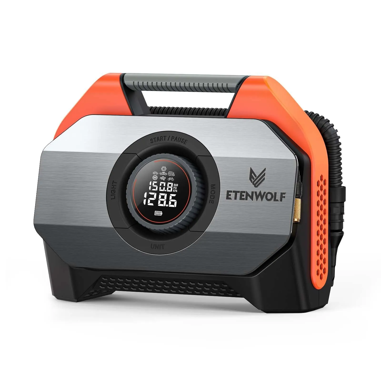 S6 Tire Inflator Portable Air Compressor for Heavy-duty Vehicle, Cordless Air Pump for Car & Inflatables with 19200 mAh Battery, 100% Duty Cycle & Dual Cylinder Bike Pump, Vivid Orange