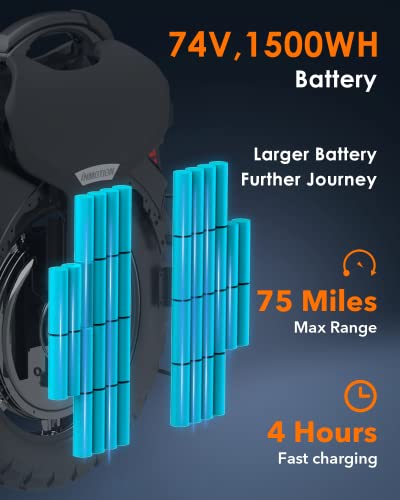 Electric Unicycle, 18′′ Self-Balancing with 3.35′′ Air Suspension, 75-Mile Range, 34 MPH Speed