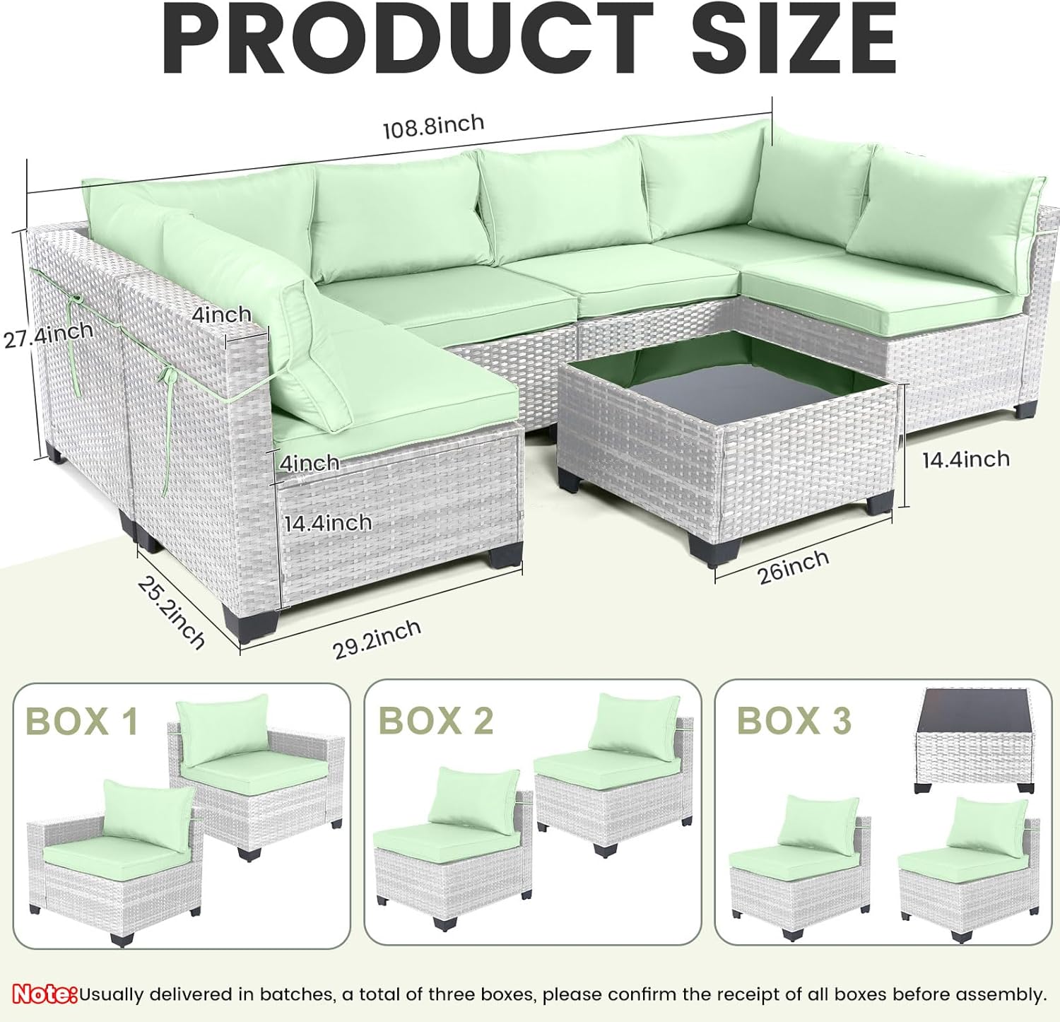 7 Pieces Rattan Patio Furniture Set with Tea Table