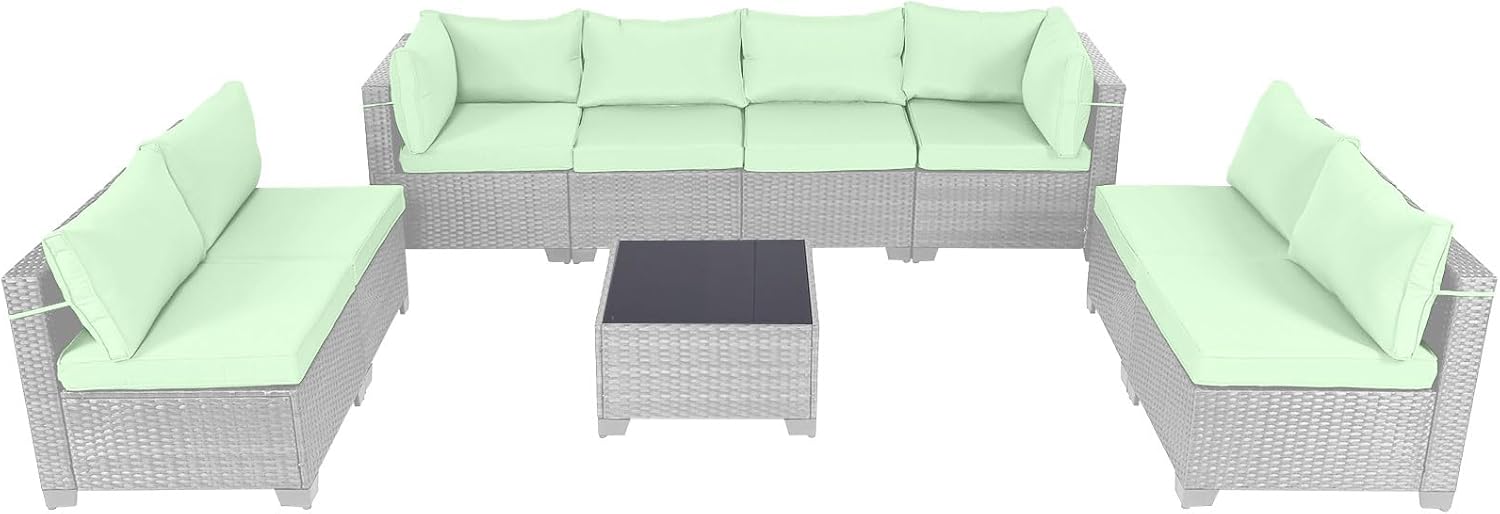 7 Pieces Rattan Patio Furniture Set with Tea Table