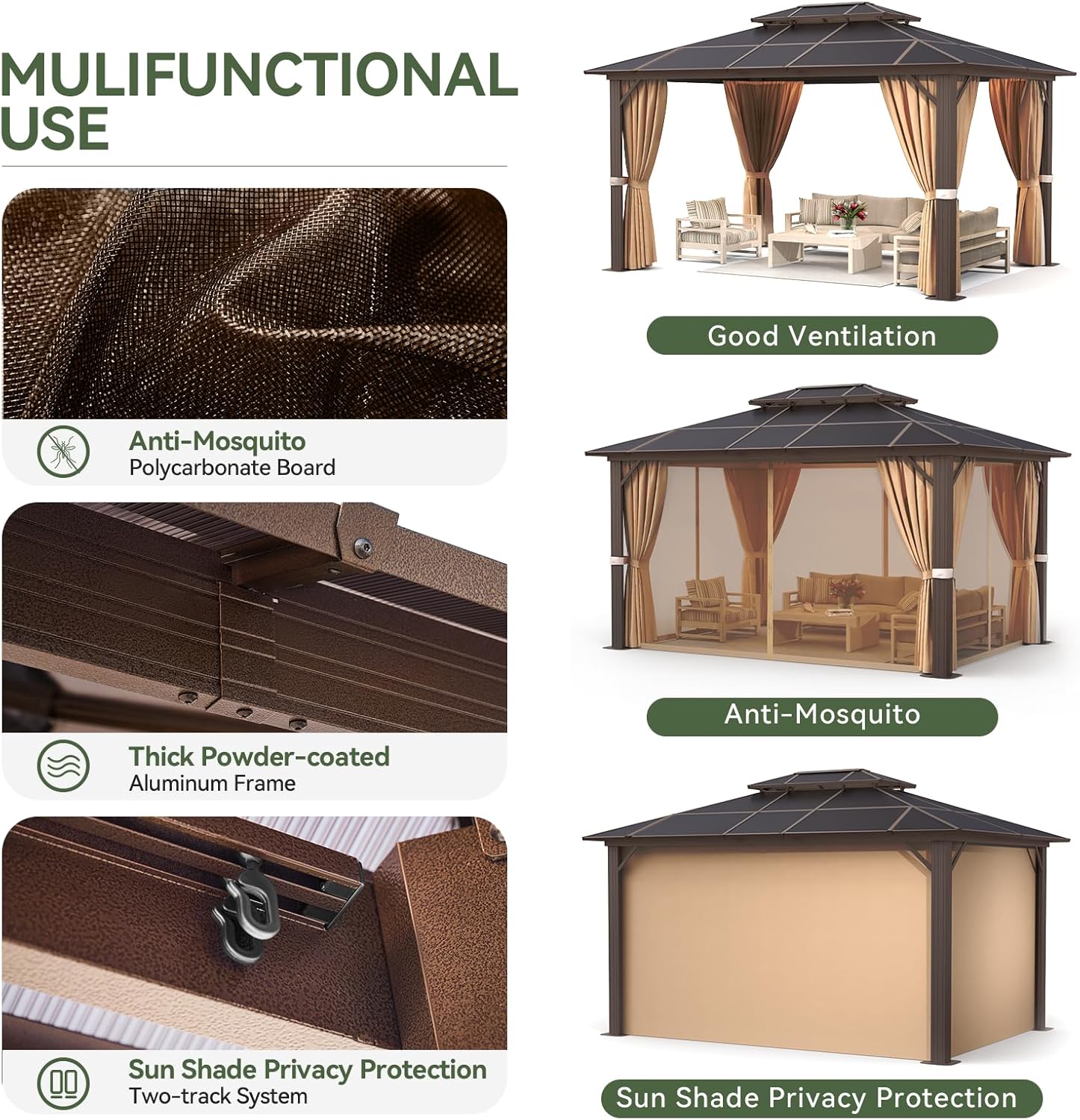 12’X10′ Hardtop Gazebo with Curtains and Netting