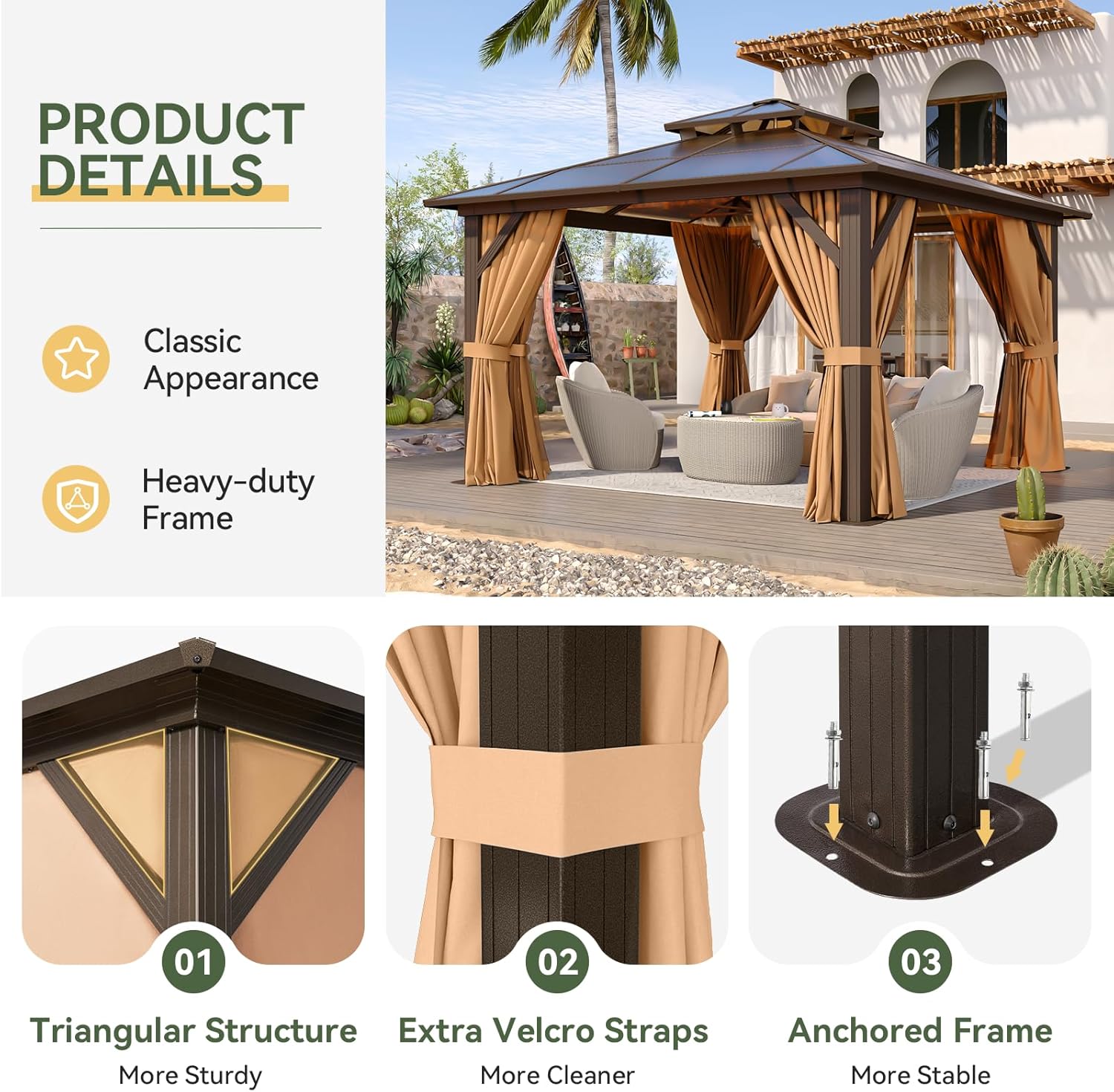 12’X10′ Hardtop Gazebo with Curtains and Netting