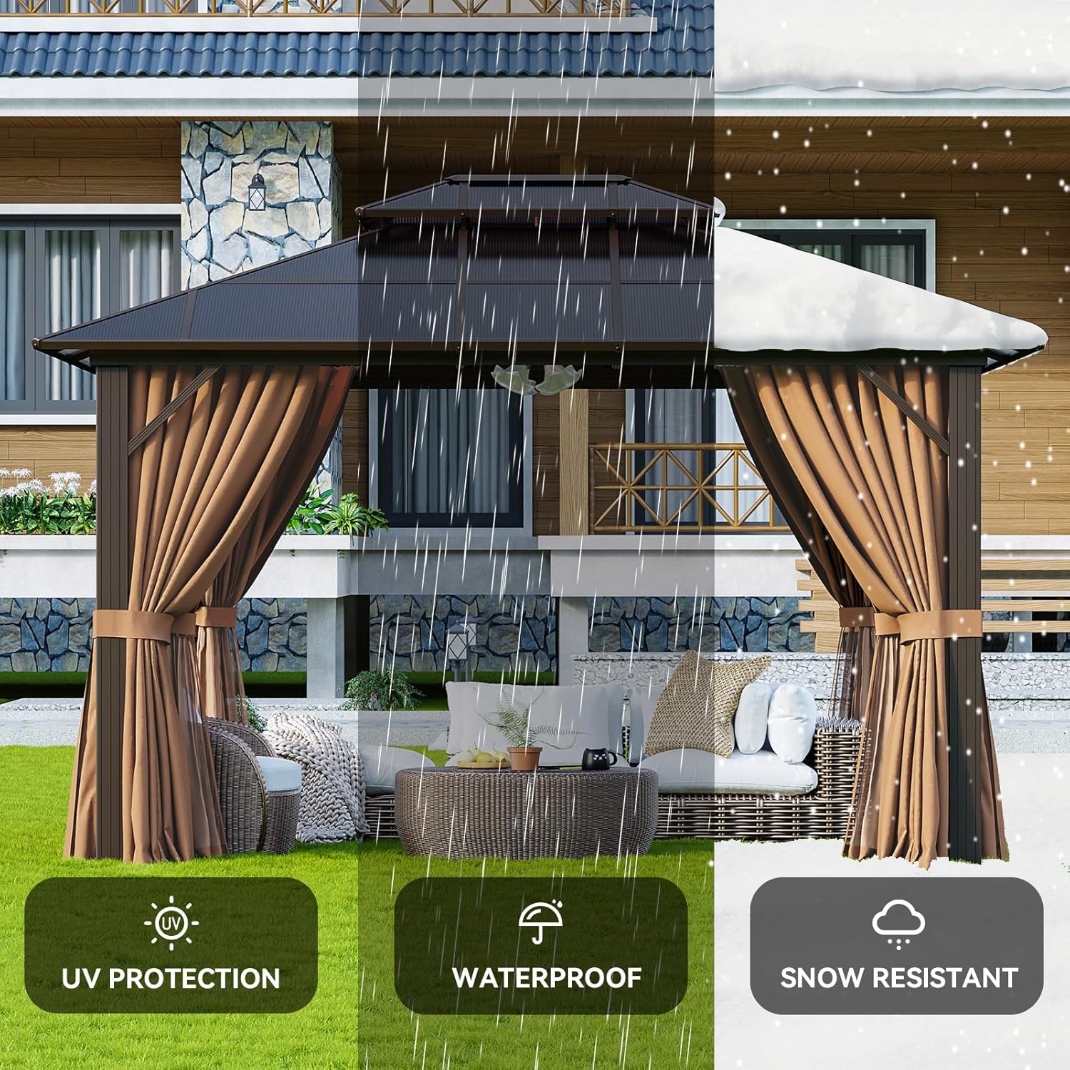 12’X10′ Hardtop Gazebo with Curtains and Netting