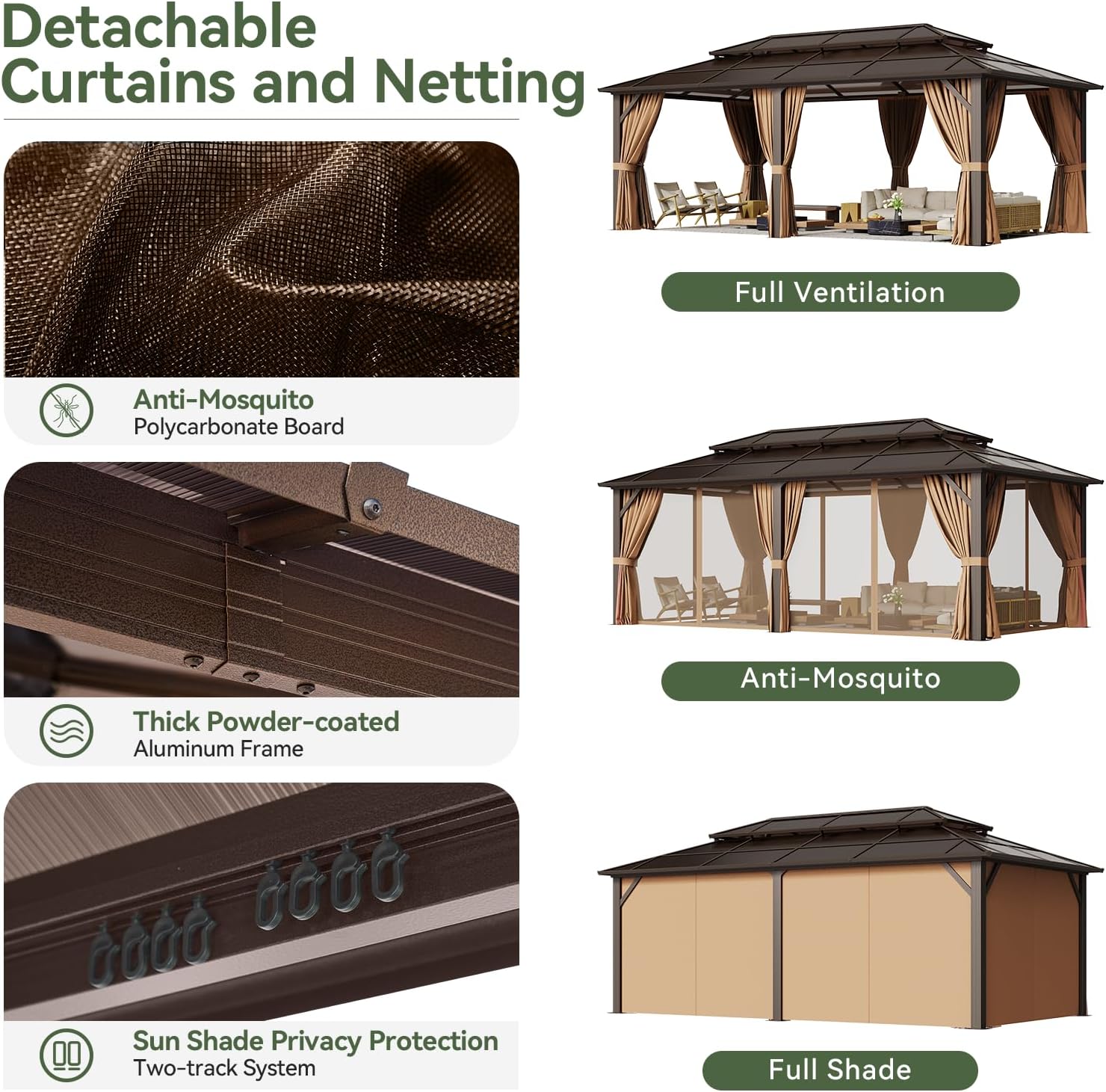 12’X10′ Hardtop Gazebo with Curtains and Netting