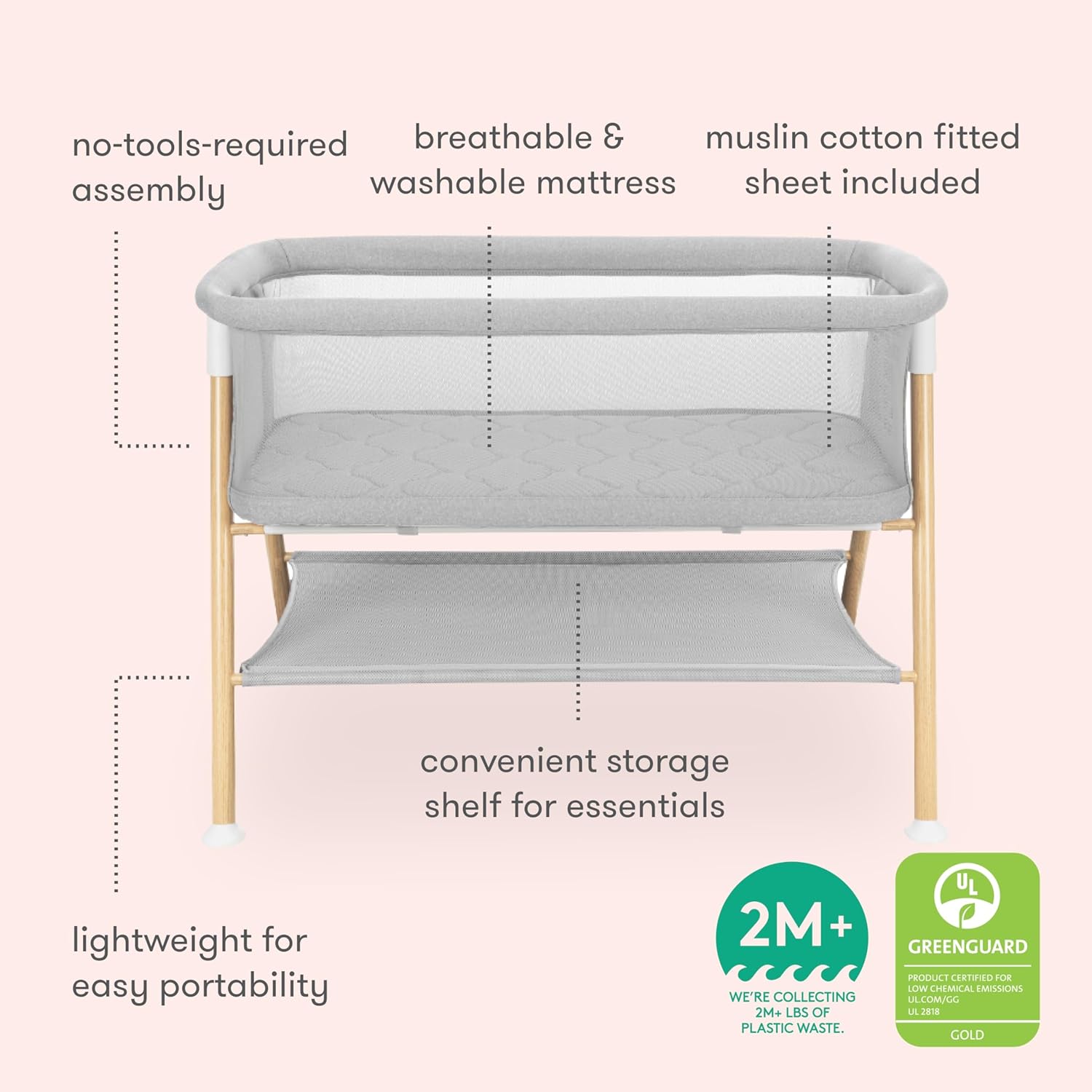 Bassinet & Bedside Sleeper with Washable Mattress