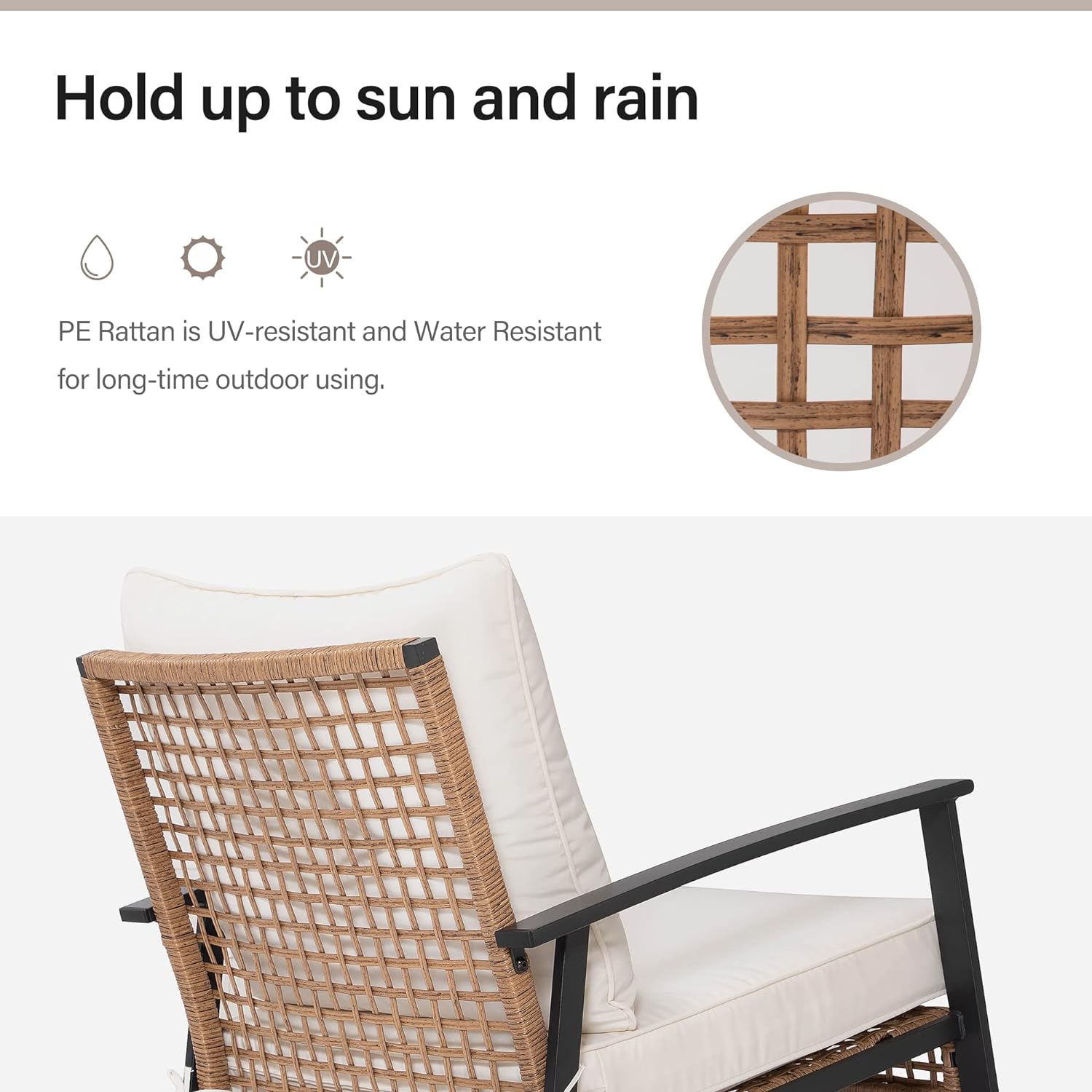 3-Piece Rocking Bistro Set with Thick Cushions