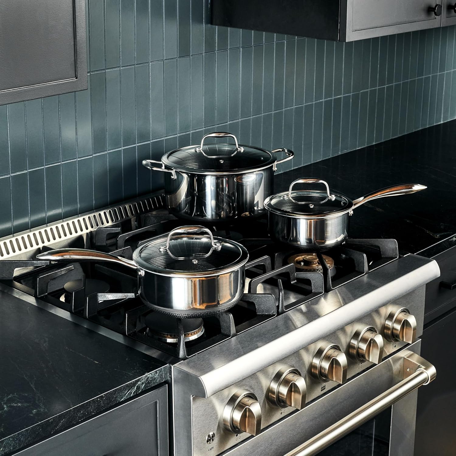 Hybrid Nonstick 6-Piece Pot Set with Tempered Glass Lids