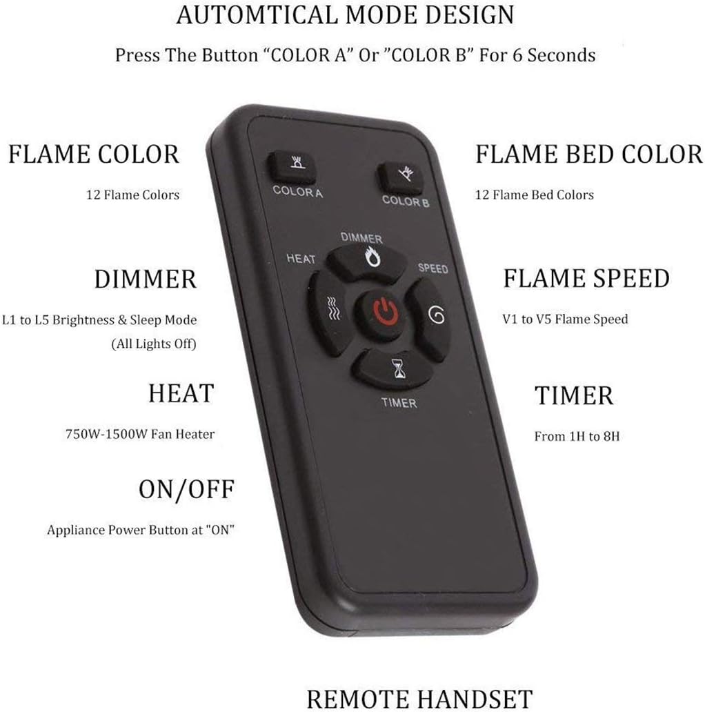 60′′ Electric Fireplace – Remote Control, Adjustable Flames