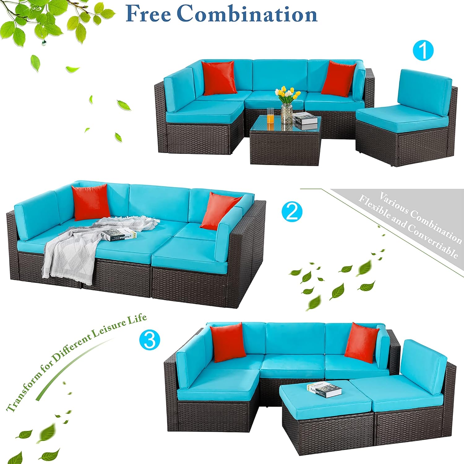 5 Piece All-Weather Patio Furniture Set with Ottoman