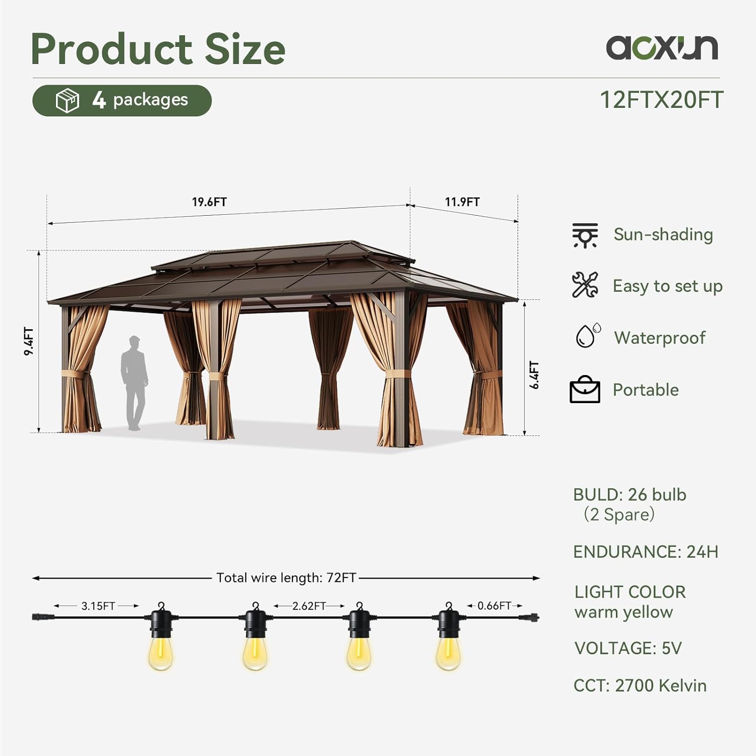 12’X10′ Hardtop Gazebo with Curtains and Netting